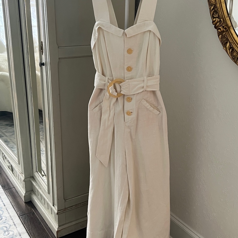 Anthropologie Linen Blend Cape Cod Sleeveless Jumpsuit with Belt - Picture 3 of 15